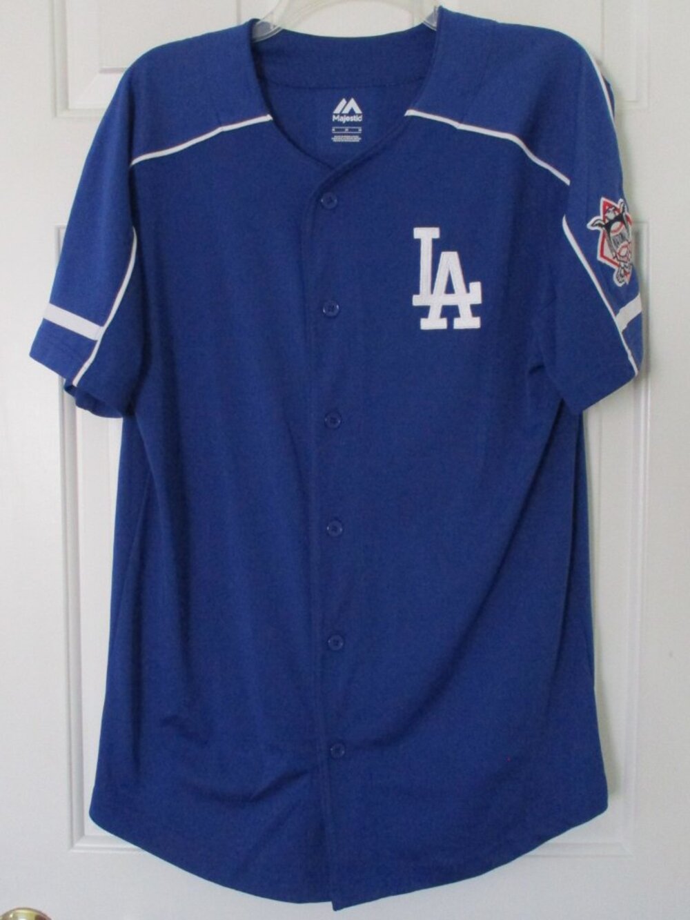 Majestic Mens S/S MLB Los Angeles Dodgers Button-front Blue Baseball Jersey - M